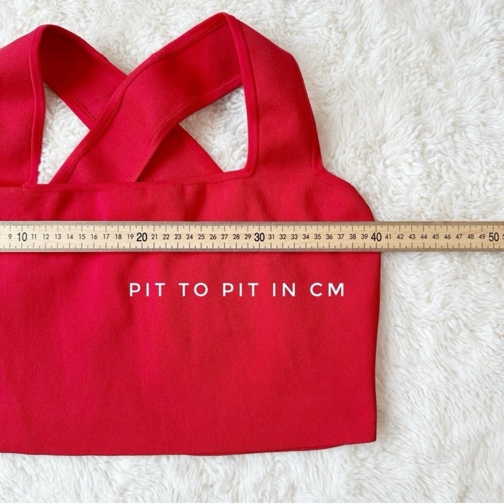 H&M Women Red Ribbed Cross Back Crop Top LARGE Preppy Bodycon Contemporary - Picture 6 of 8